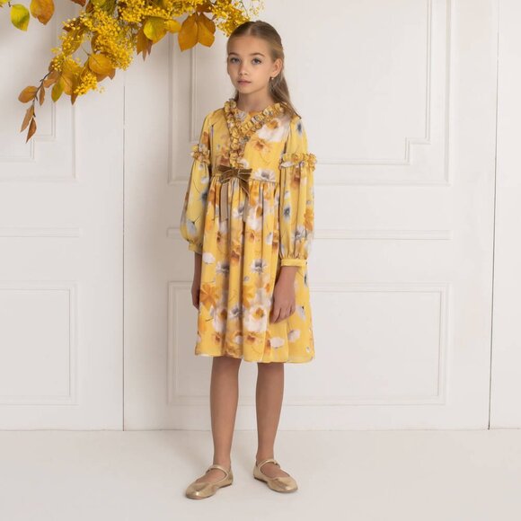 Patachou ! Girls Yellow Floral Chiffon Dress ( 3YRS) - Picture 4 of 11